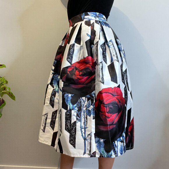 Floral Lined Puffy Midi Skirt -L- - Picture 3 of 11
